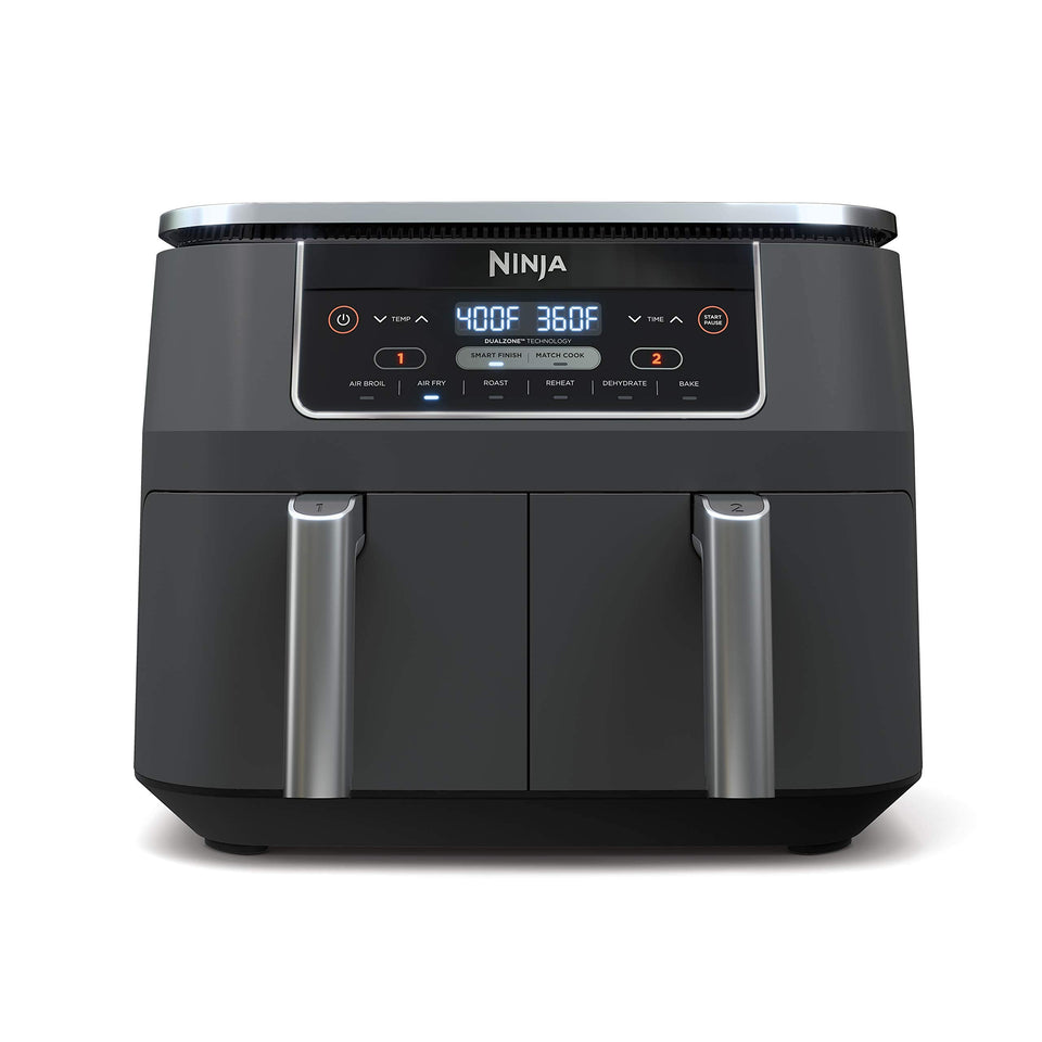 Ninja dualzone 8qt basket setup shows two independent compartments for mixed meals.