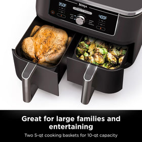 Ninja DZ401 smart finish showing two foods finishing together
