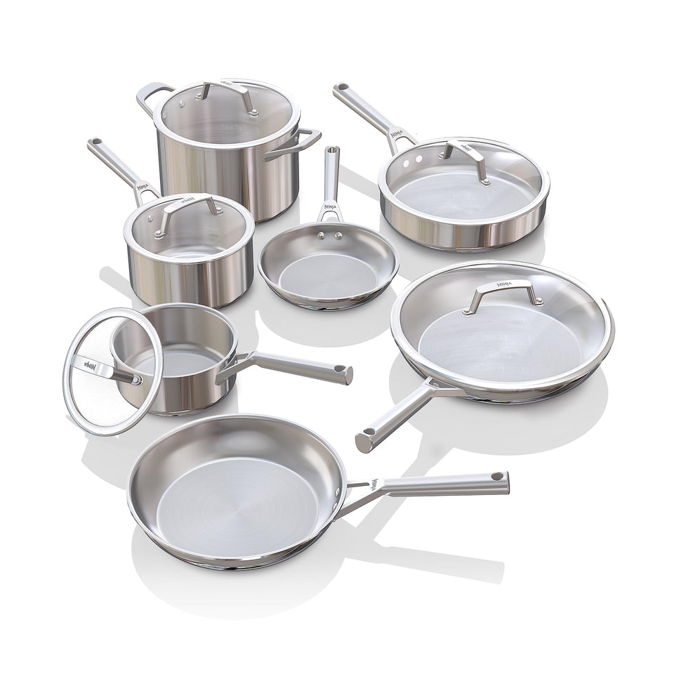 Ninja EverClad 12pc set overview showing durable tri-ply cookware for everyday cooking.
