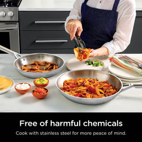 Ninja EverClad oven-safe up to 600°F for stove-to-oven transitions.