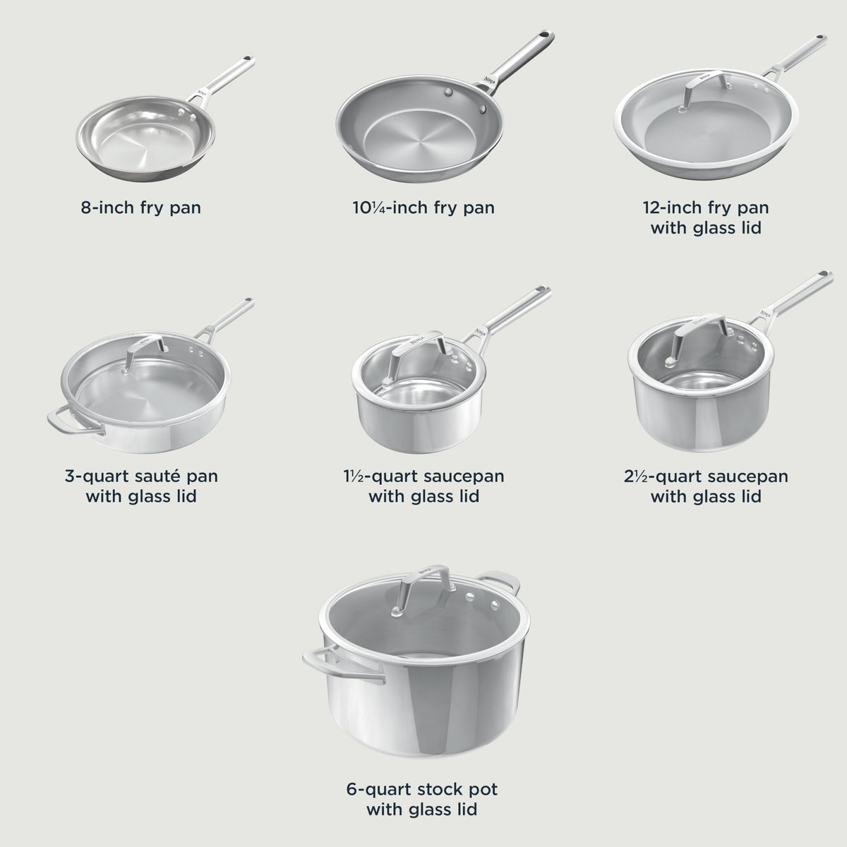 Ninja EverClad tri-ply construction detail highlights inner 18/10 stainless and aluminum core.