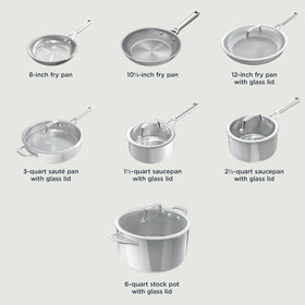 Ninja EverClad tri-ply construction detail highlights inner 18/10 stainless and aluminum core.