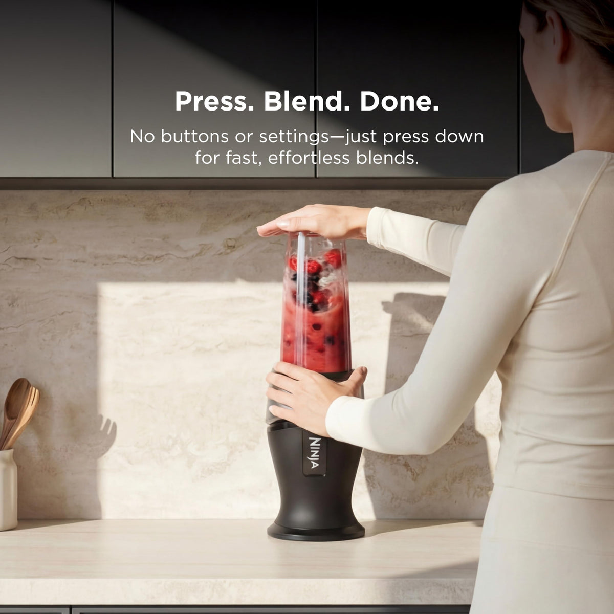 Ninja Fit spout lids provide spill-free travel after blending.