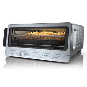 Ninja Flip Toaster Oven front view highlights compact kitchen design.