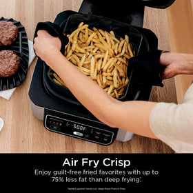 Ninja Foodi Indoor Grill air fries with up to 75% less fat.