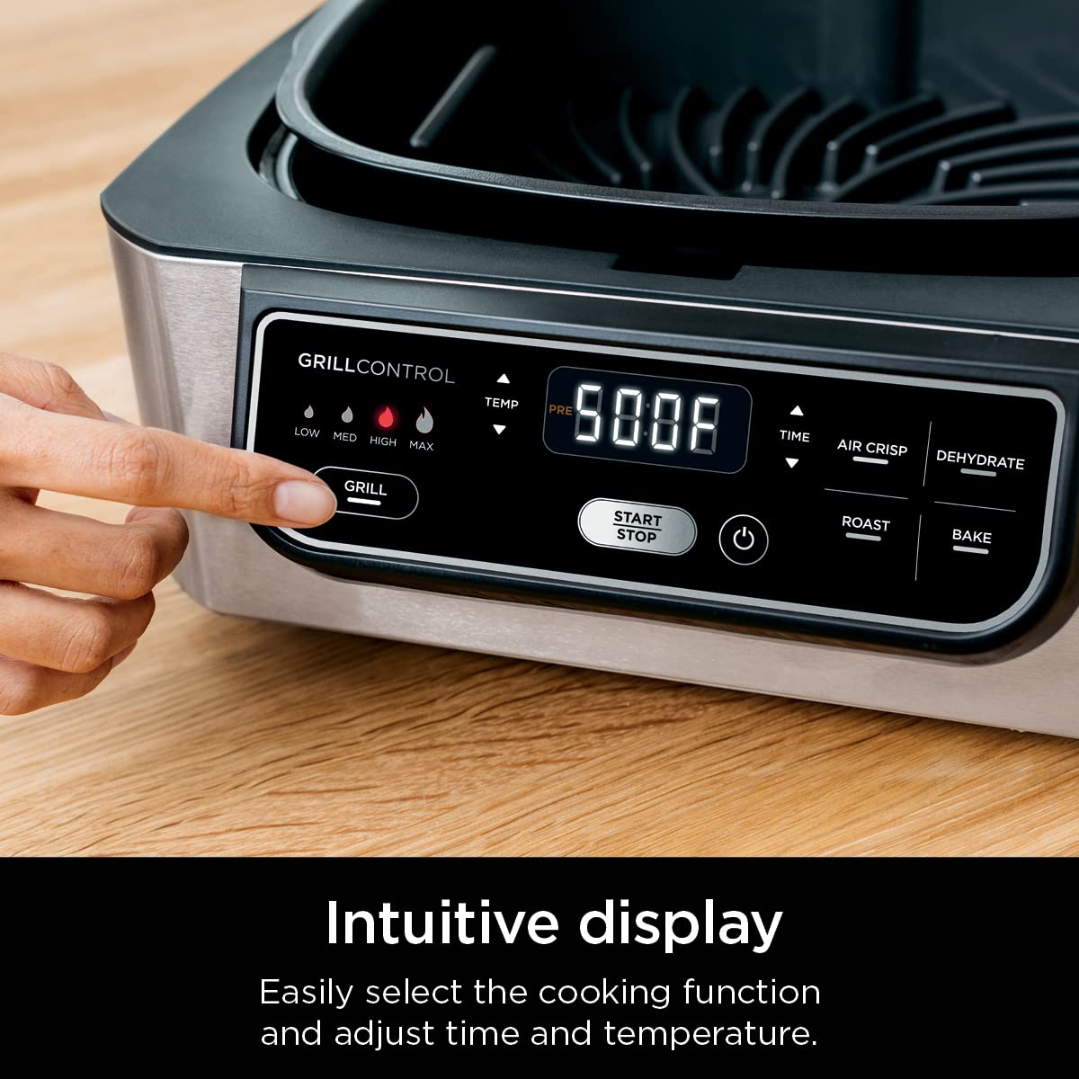 Ninja Foodi Indoor Grill includes grill grate, crisper basket, and pot.