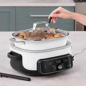 Ninja Foodi PossibleCooker Pro Plus in-pot view with ingredients enabling versatile cooking.