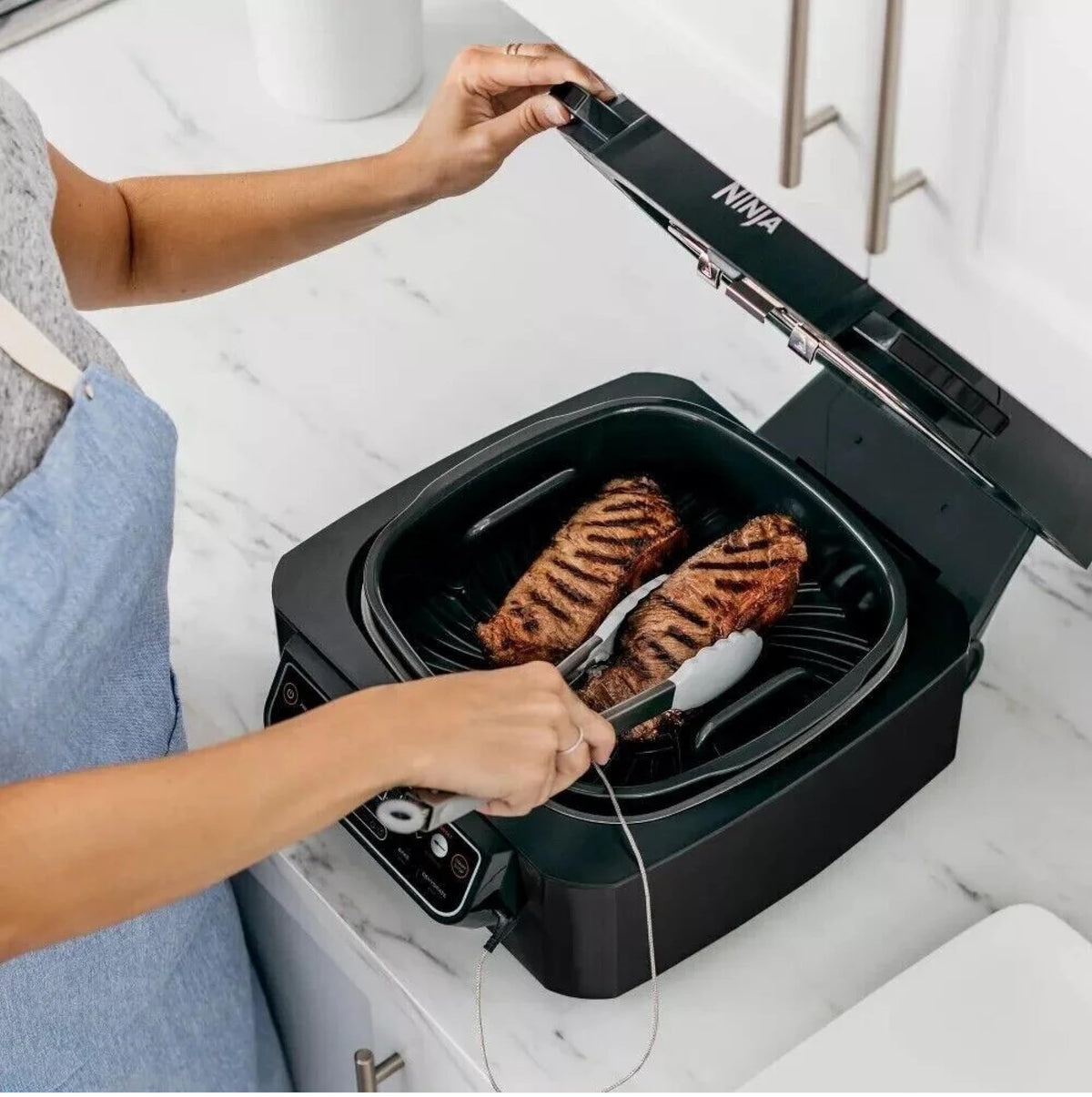 Ninja Foodi Pro air crisp basket enables crisp results with less oil.