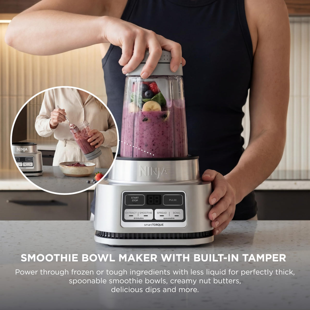 Ninja Foodi spout lids on cups for spill-free portability.