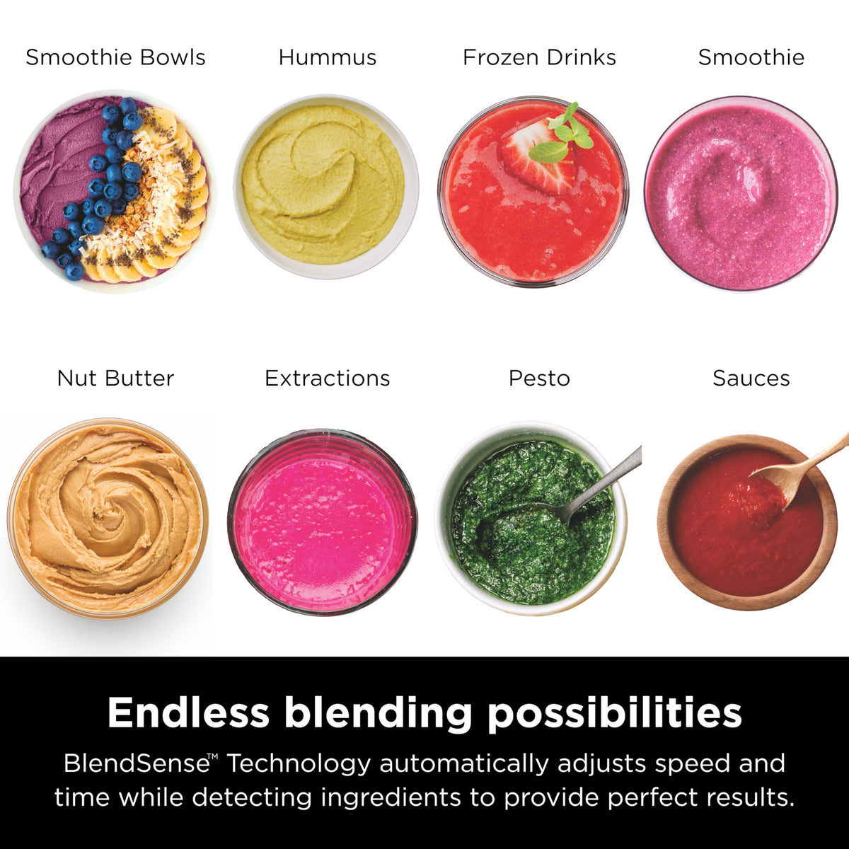 Ninja full-size blender crushing ice to snow for smoothies