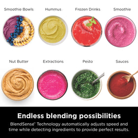 Ninja full-size blender crushing ice to snow for smoothies