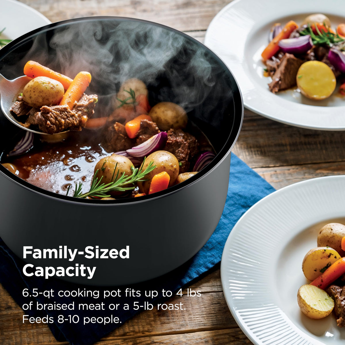 Ninja HyperHeat 9-in-1 SimpliServe pot for easy serving and cleanup.
