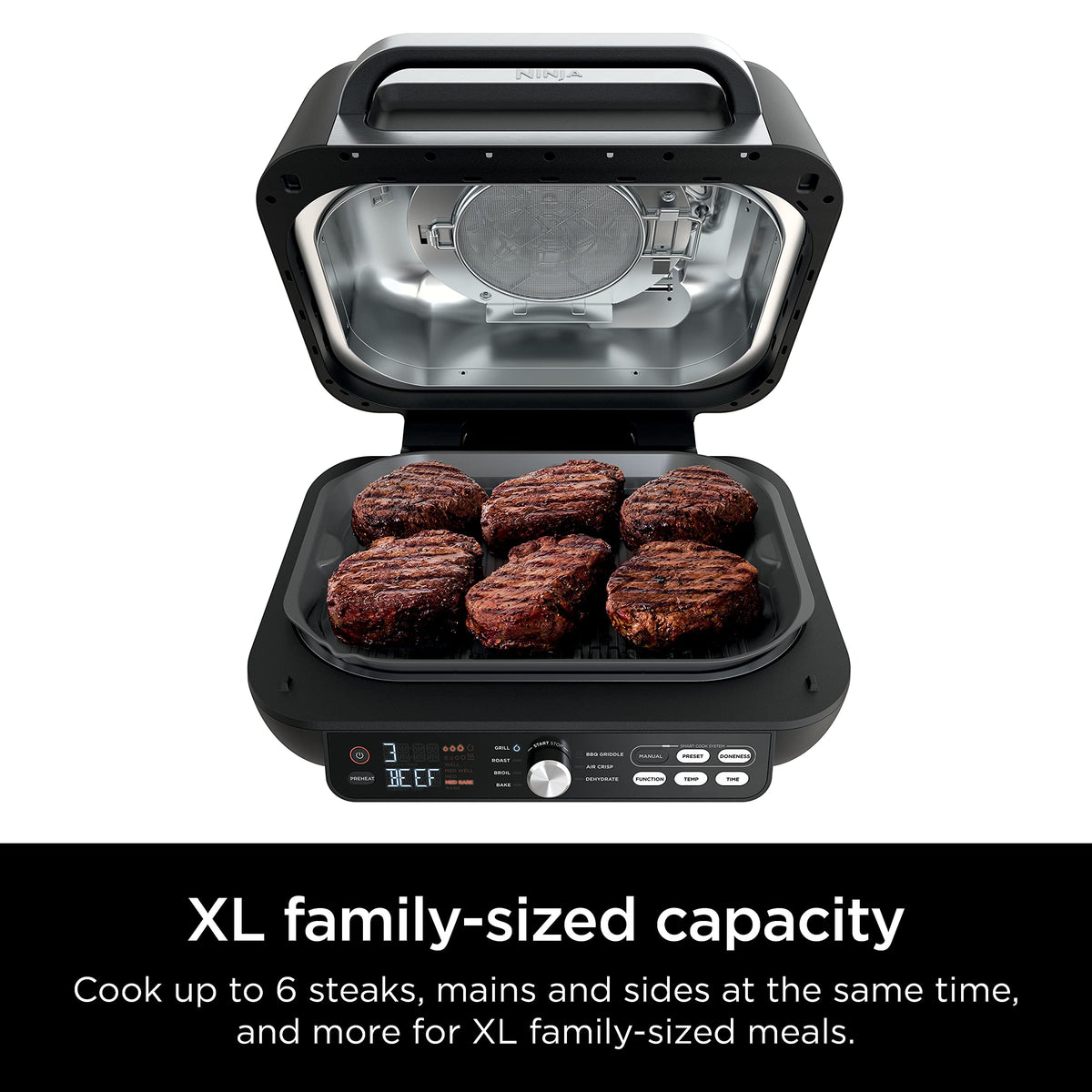 Ninja IG651 XL capacity grills multiple steaks and sides at once.