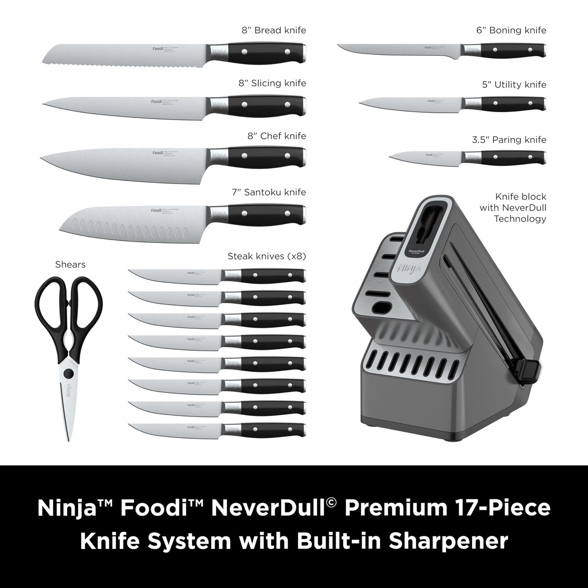 Ninja K32017 8-inch chef knife close-up ready for precise chopping
