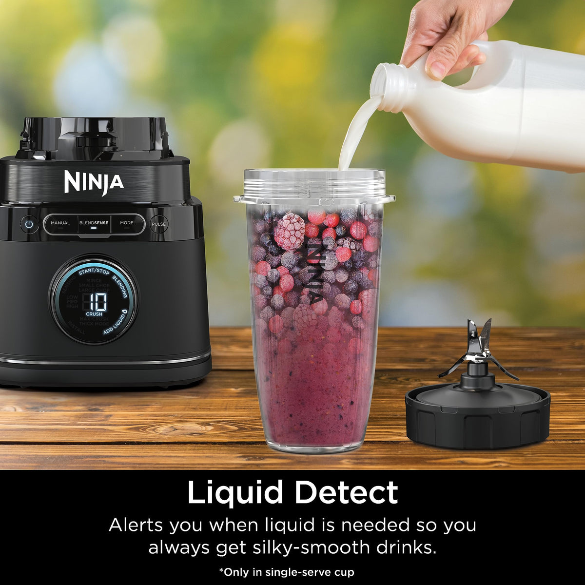 Ninja liquid detect feature prompts adding liquid for optimal texture.