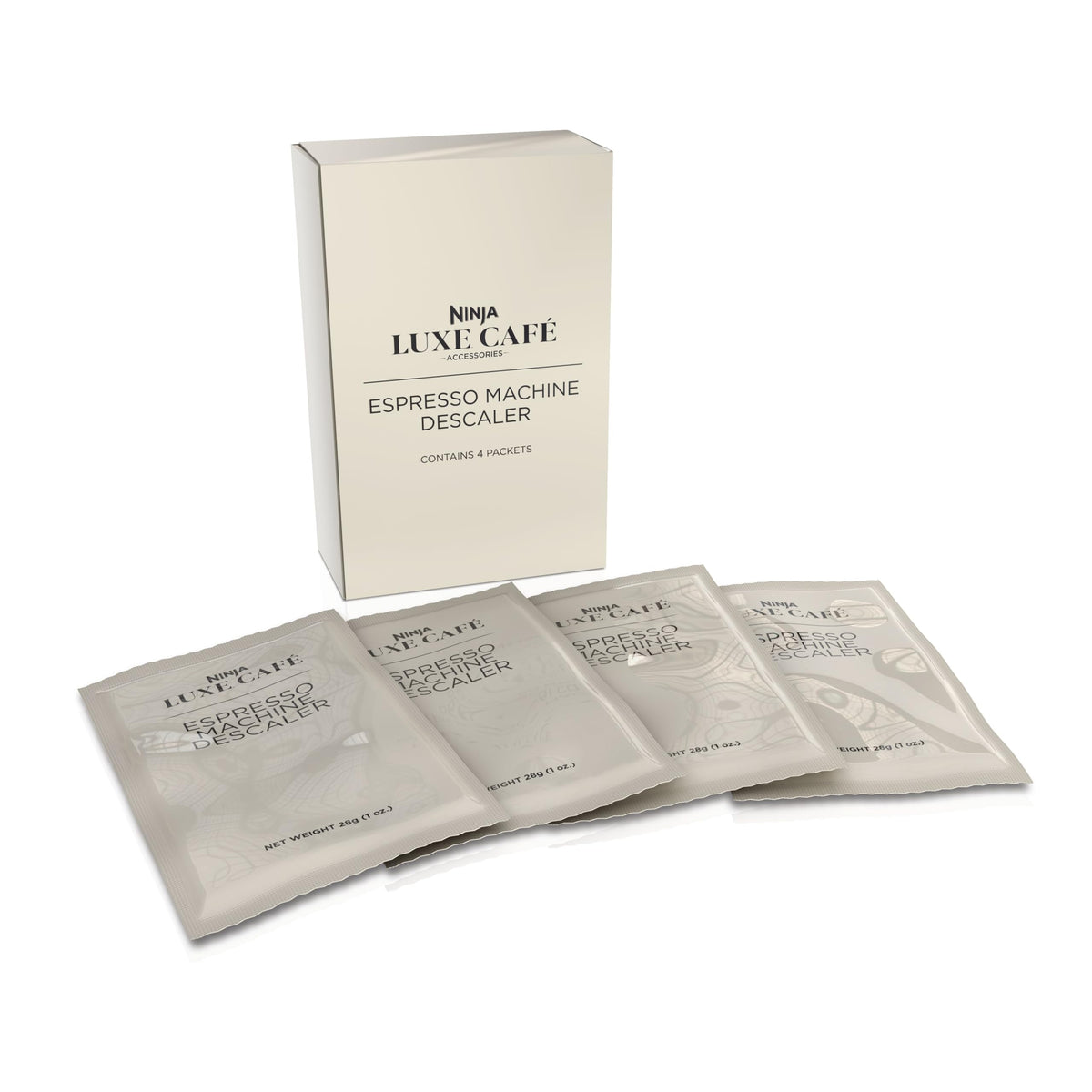 Ninja Luxe Cafe descale packets remove mineral buildup for smoother espresso extractions