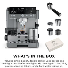 Ninja Luxe Café Premier assisted tamper delivers even puck for consistent shots.