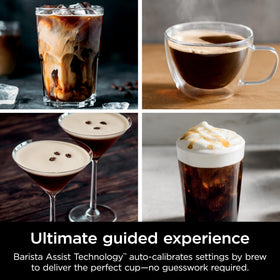 Ninja Luxe Premier espresso shot close-up for balanced café-style drinks.