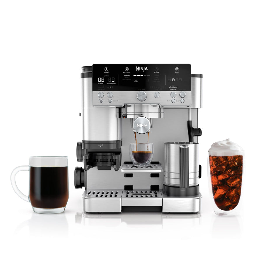 Ninja Luxe Premier three-in-one front view showing compact home brewer.