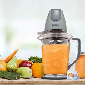 Ninja Master Prep blender close-up showing easy-pour-spout for mess-free pouring.