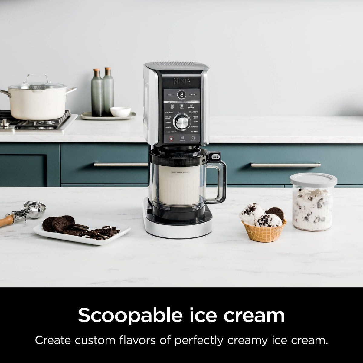 Ninja NC501 CREAMi Deluxe 11-in-1 design enables diverse frozen desserts.