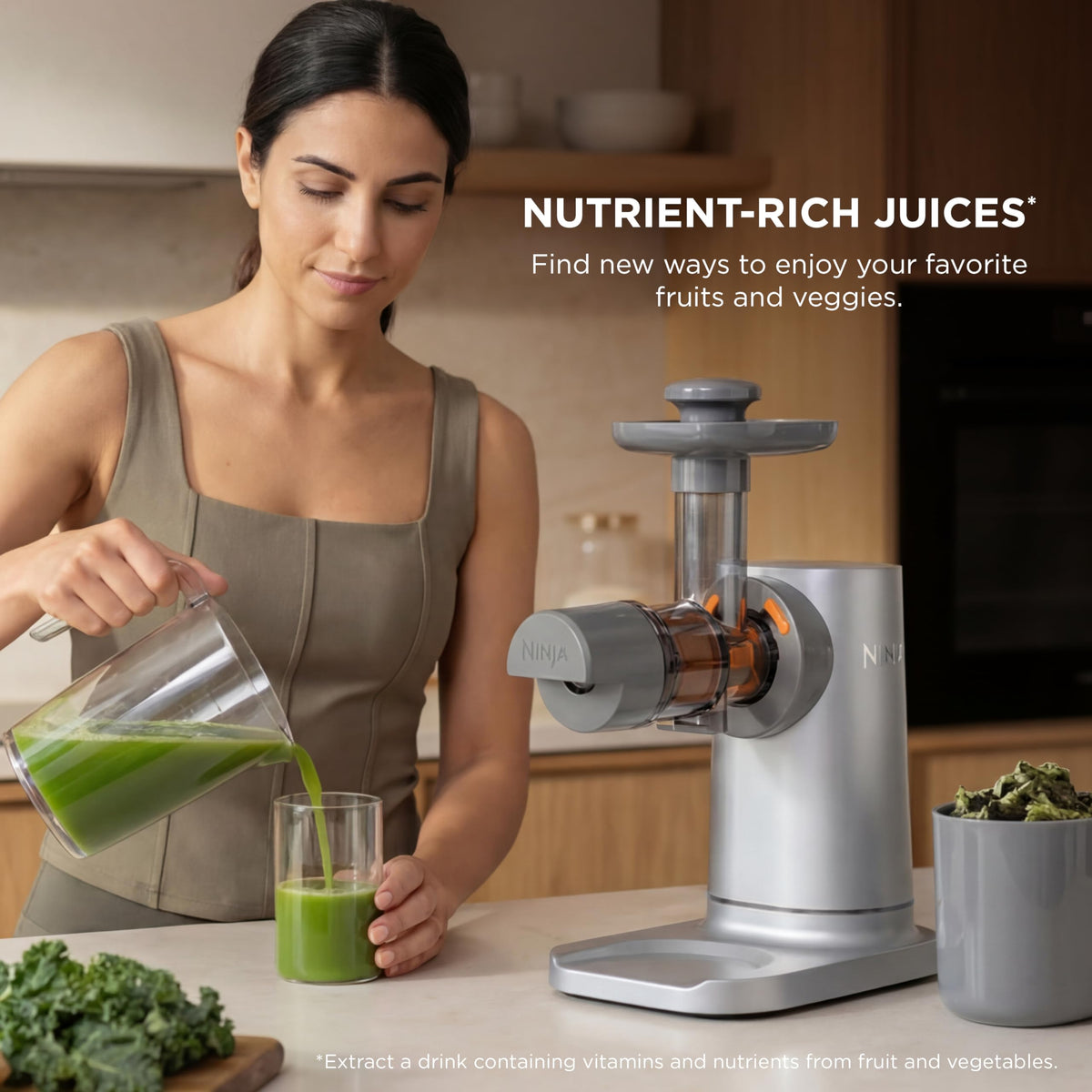 Ninja NeverClog 36 oz pulp container supporting extended juicing sessions