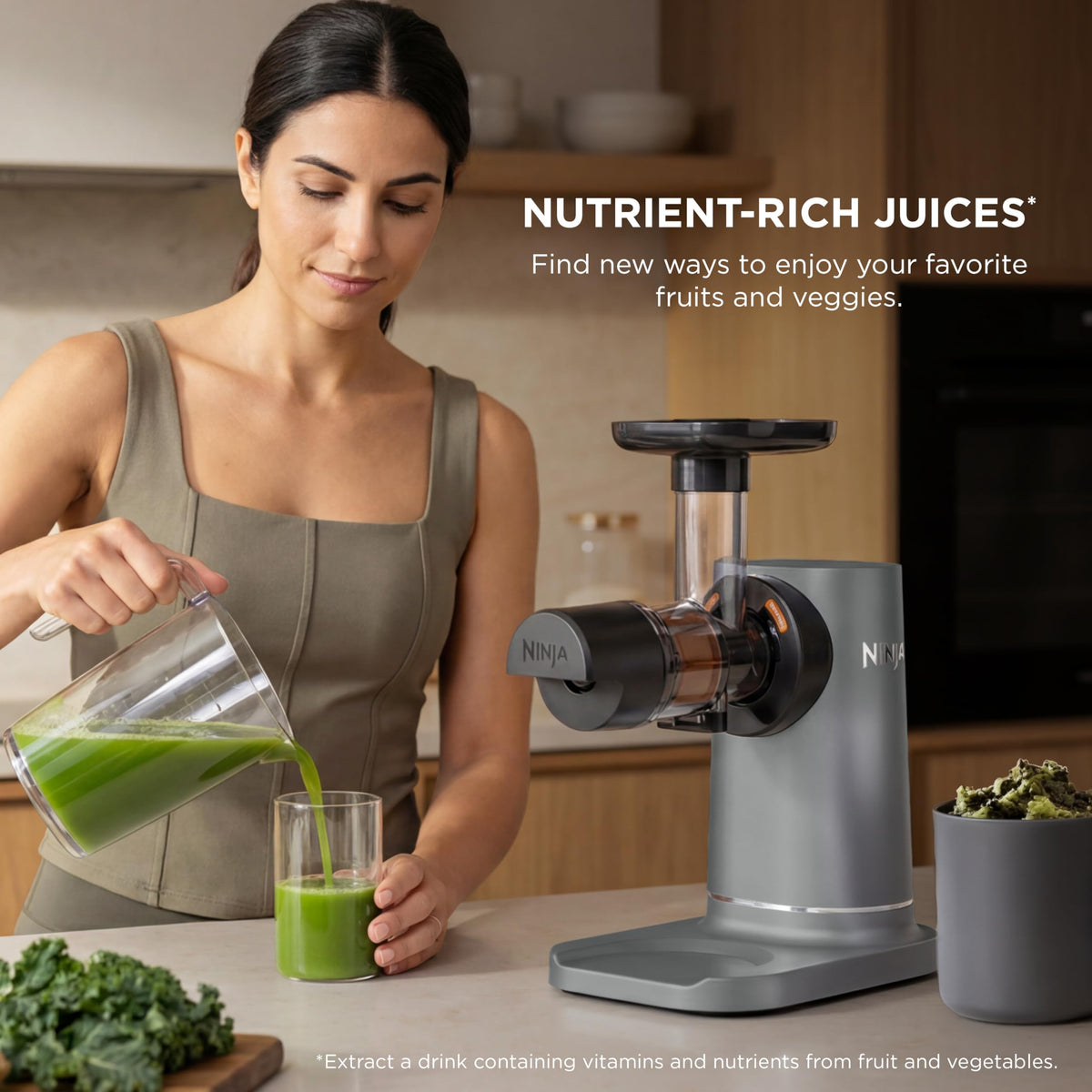 Ninja NeverClog 36oz pulp container for batch prep and meal planning.