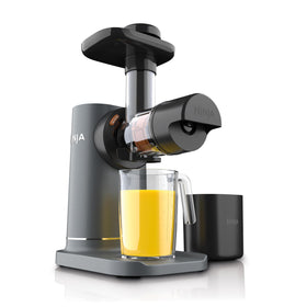 Ninja NeverClog cold press juicer base for compact, non-clogging juicing on countertops.