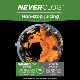 Ninja NeverClog juicer pulp container; large capacity reduces refilling during batch juicing.