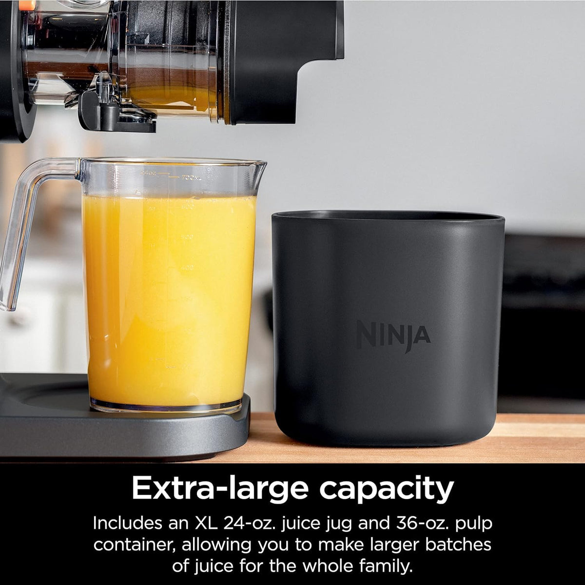 Ninja NeverClog juicer pulp filters; customize juice texture with less or lots of pulp.