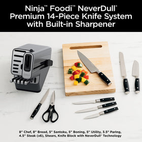 Ninja NeverDull 8-inch chef knife blade in gleaming stainless steel.