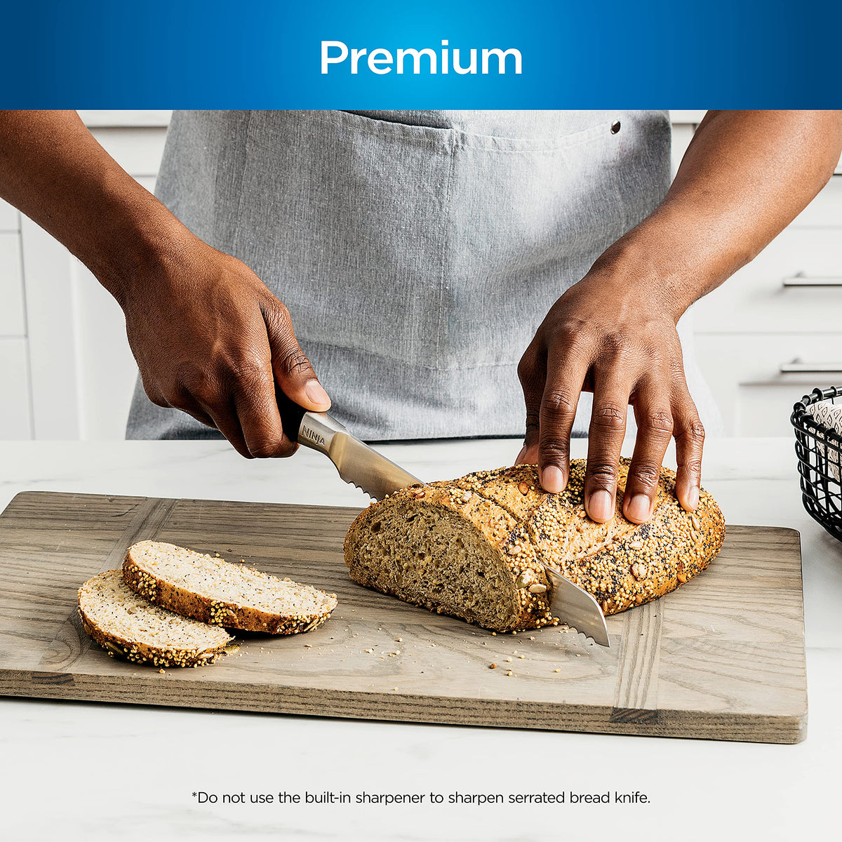 Ninja NeverDull stainless steel block design for modern kitchens.