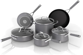 Ninja NeverStick Pro 10pc set, front view, showcasing versatile nonstick cookware.