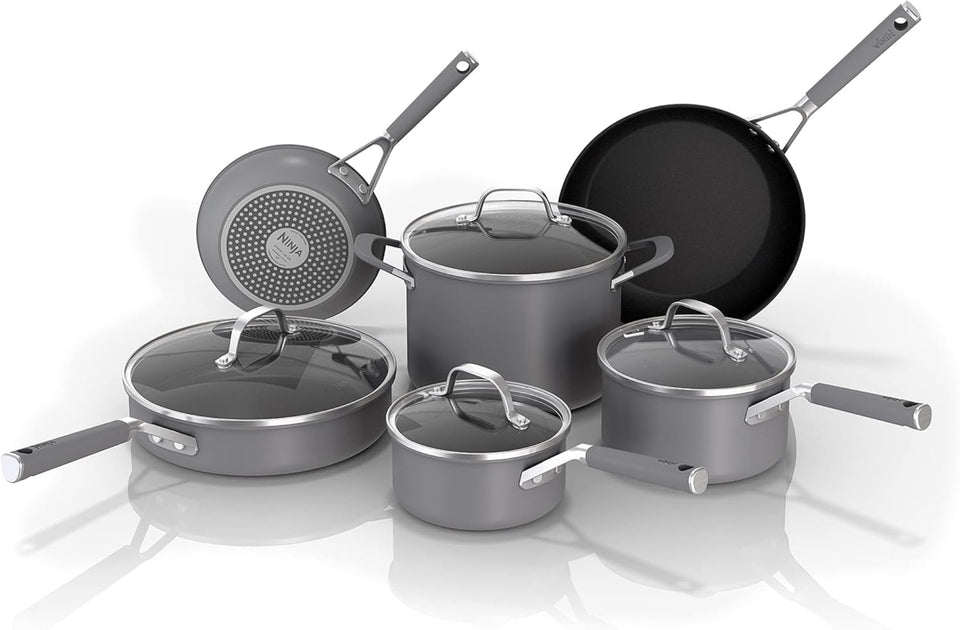 Ninja NeverStick Pro 10pc set, front view, showcasing versatile nonstick cookware.