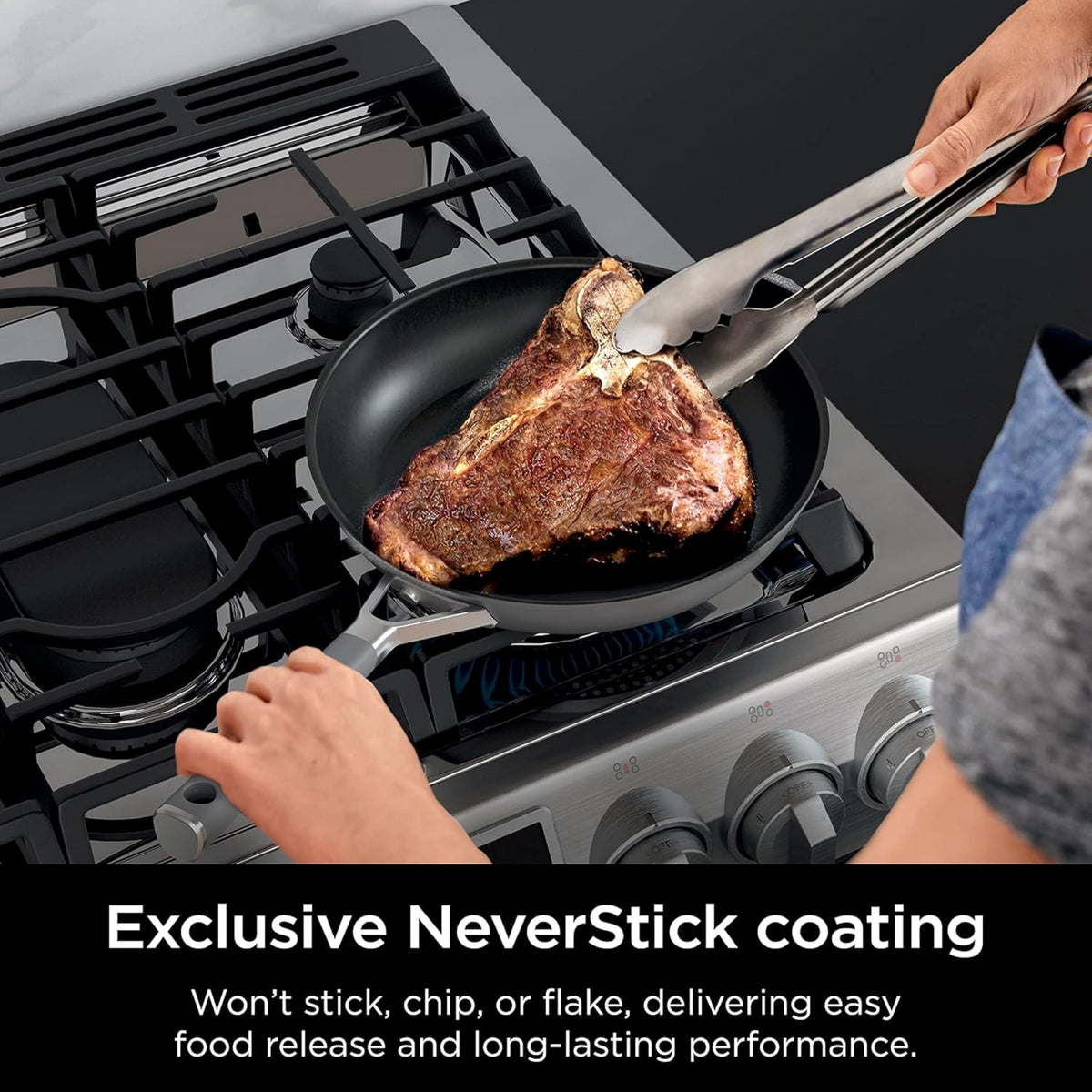 Ninja NeverStick Pro glass lids capture moisture and visibility during cooking.