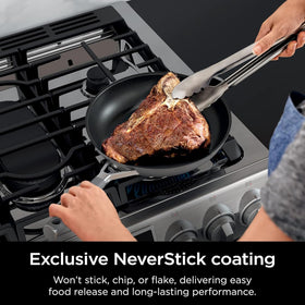 Ninja NeverStick Pro glass lids capture moisture and visibility during cooking.