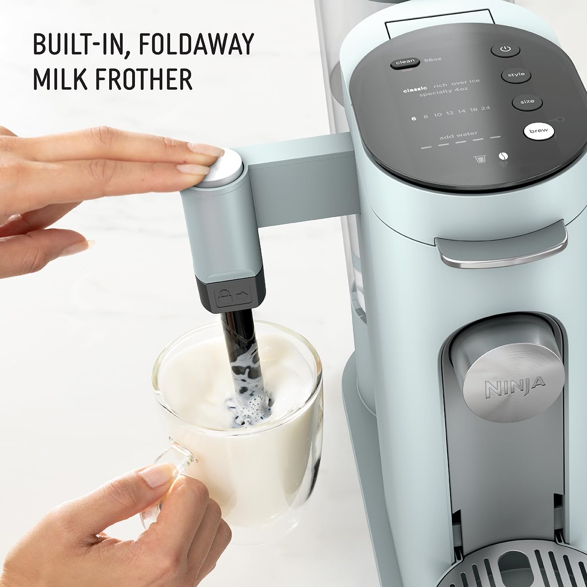 Ninja PB051GB pod adapter storage drawer keeps pods organized for quick mornings.
