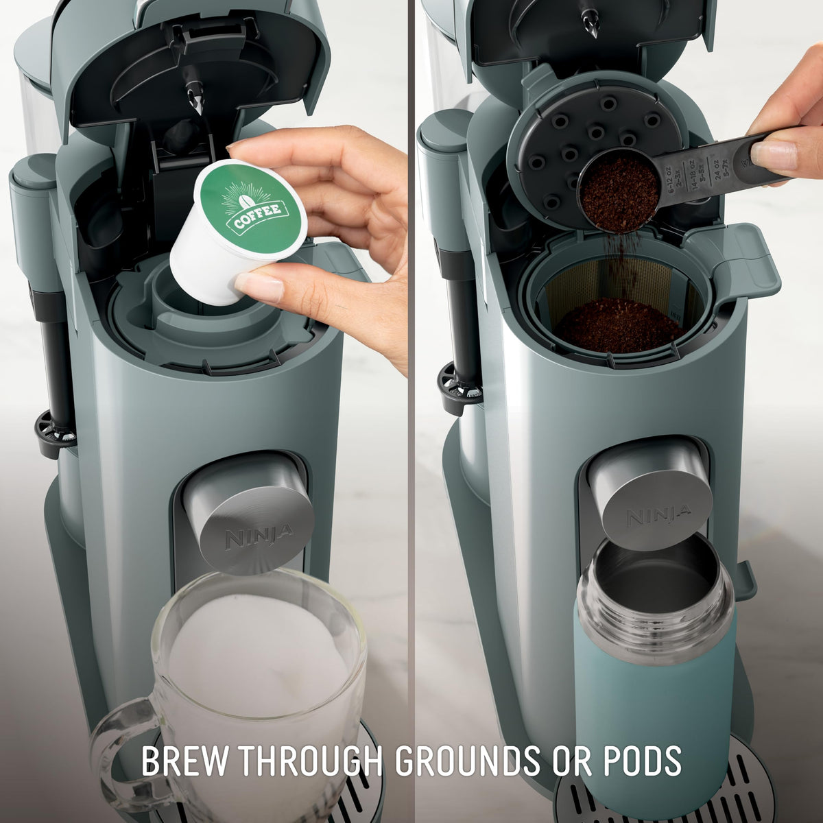 Ninja PB051SG with pod adapter enables quick, mess-free pod brewing