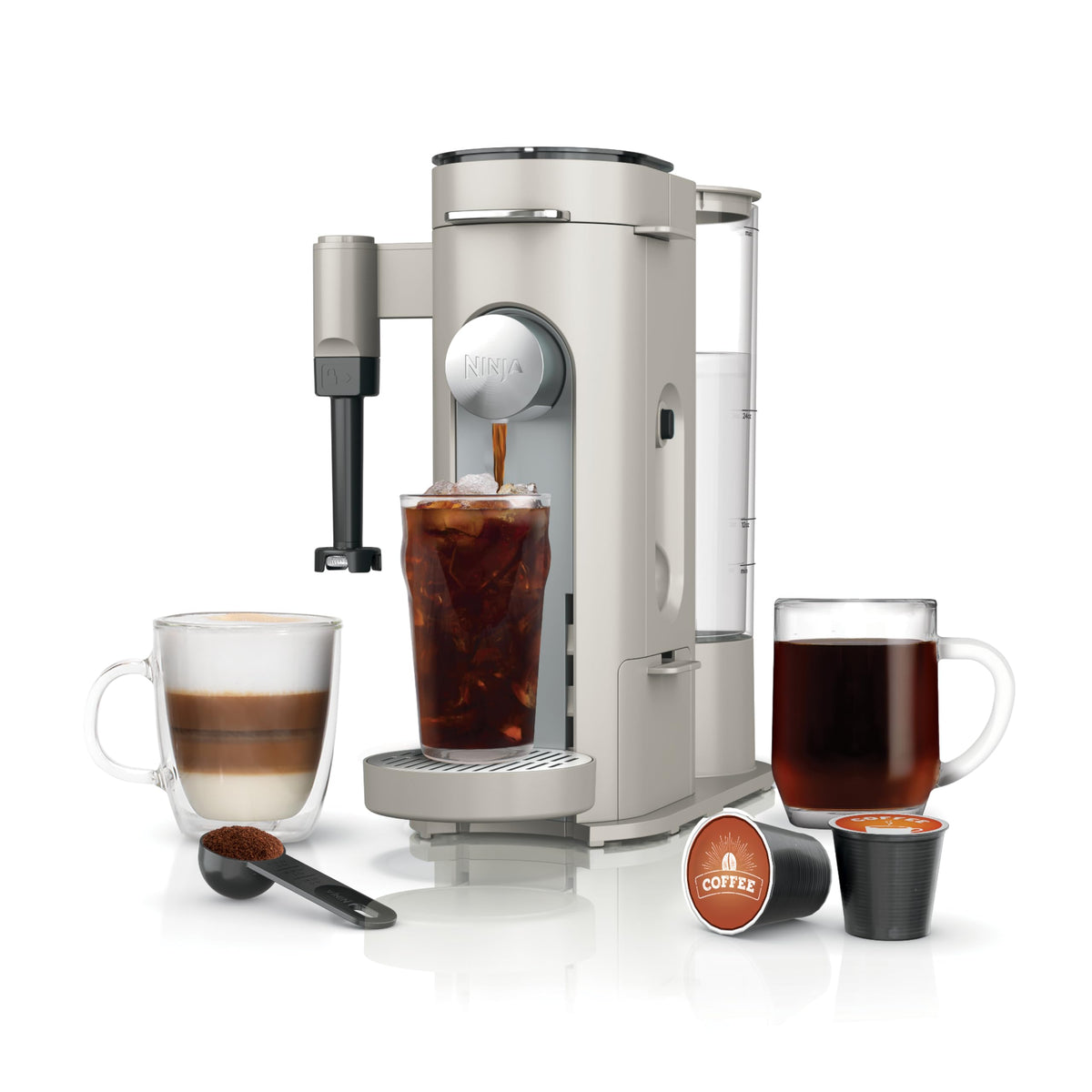 Ninja PB051ST front view: compact coffee maker for pods and grounds