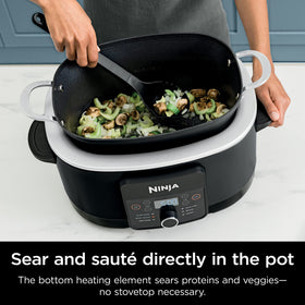 Ninja PossibleCooker Plus oven-safe pot up to 500°F for finishing dishes.
