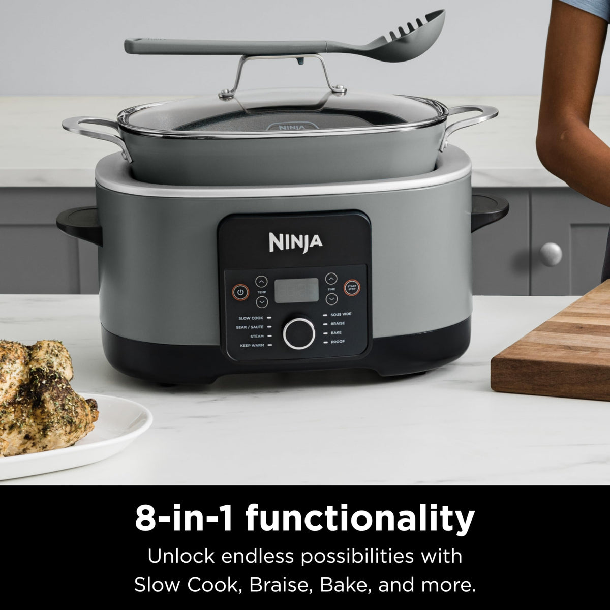 Ninja PossibleCooker Pro sears in-pot for flavorful browning and easy prep.