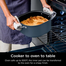 Ninja PossibleCooker Pro oven-safe pot up to 500°F for crispy finishes.