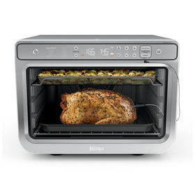 Ninja Prestige Smart XL Oven boxed, showcasing compact design for small spaces.