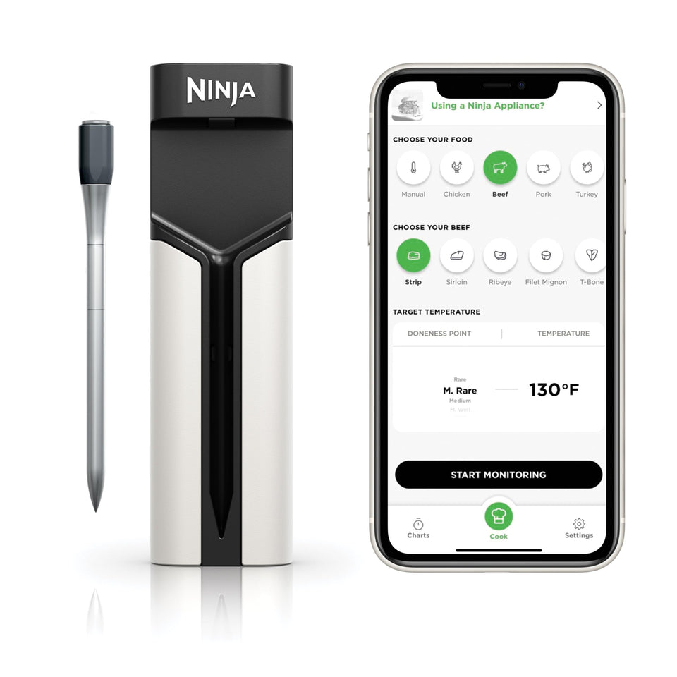 Ninja ProChef wireless probe for indoor-outdoor cooking with real-time temp updates.