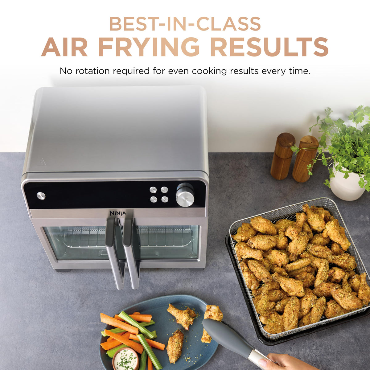 Ninja sheet pan included enables sheet-pan dinners with even browning