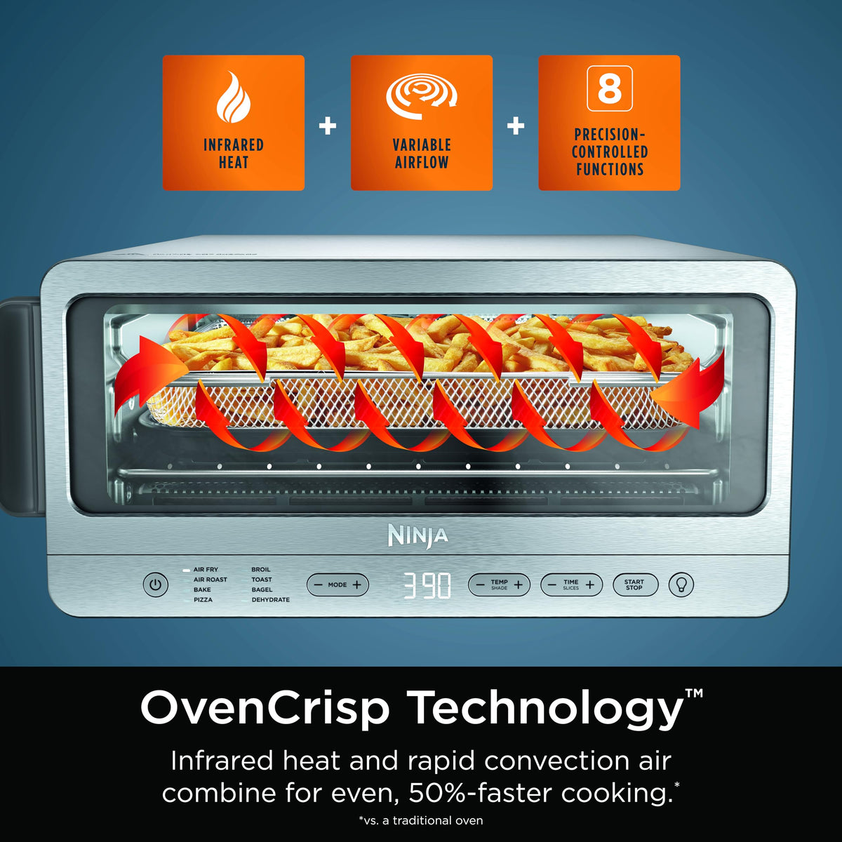 Ninja Sheet Pan included supports family-sized meal preparation.