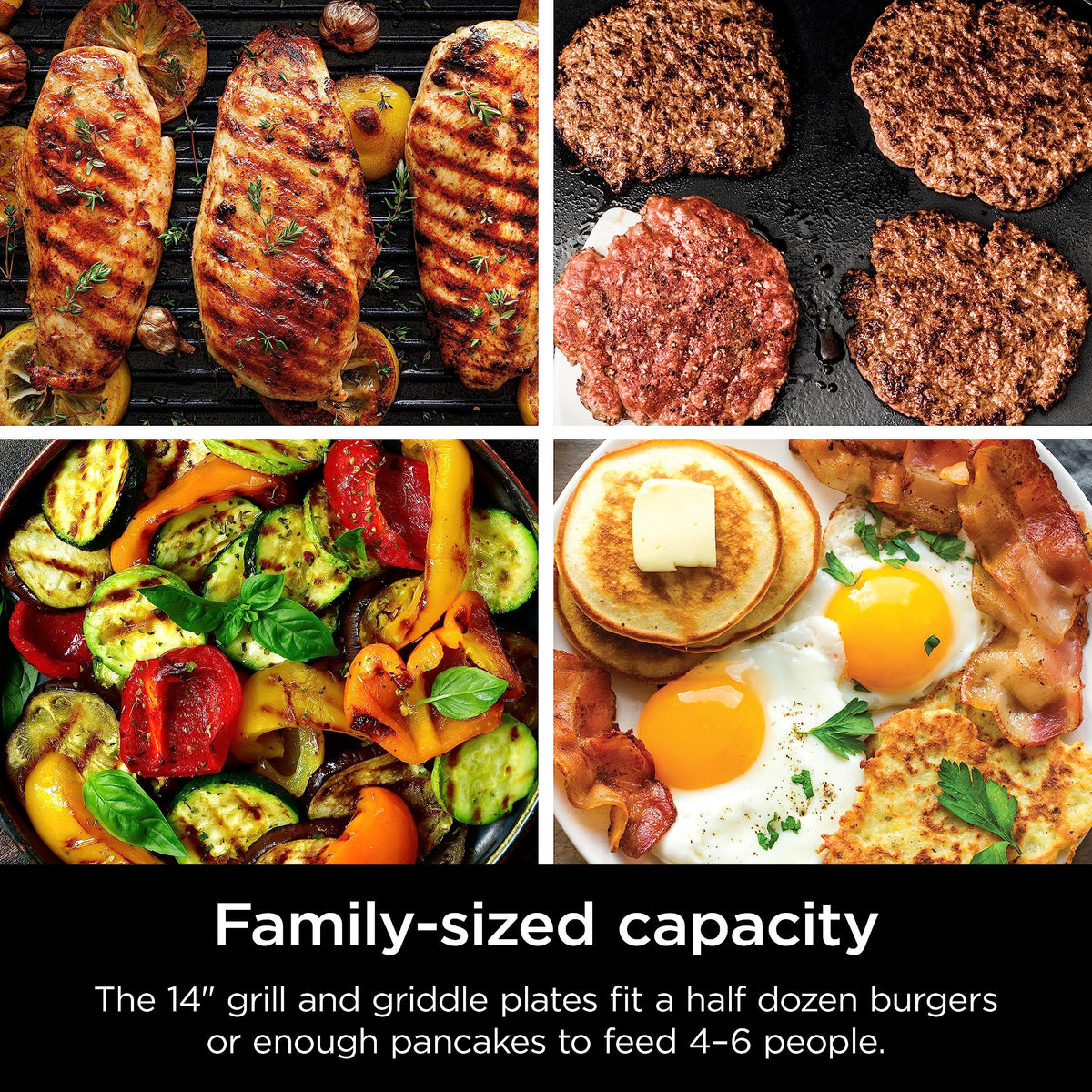 Ninja Sizzle pancakes cooking on flat-top griddle for fluffy stacks