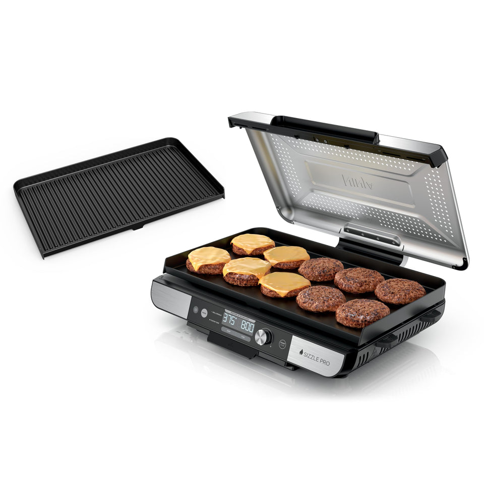 Ninja Sizzle Pro XL unit for family-size cooking on griddle and grill plates
