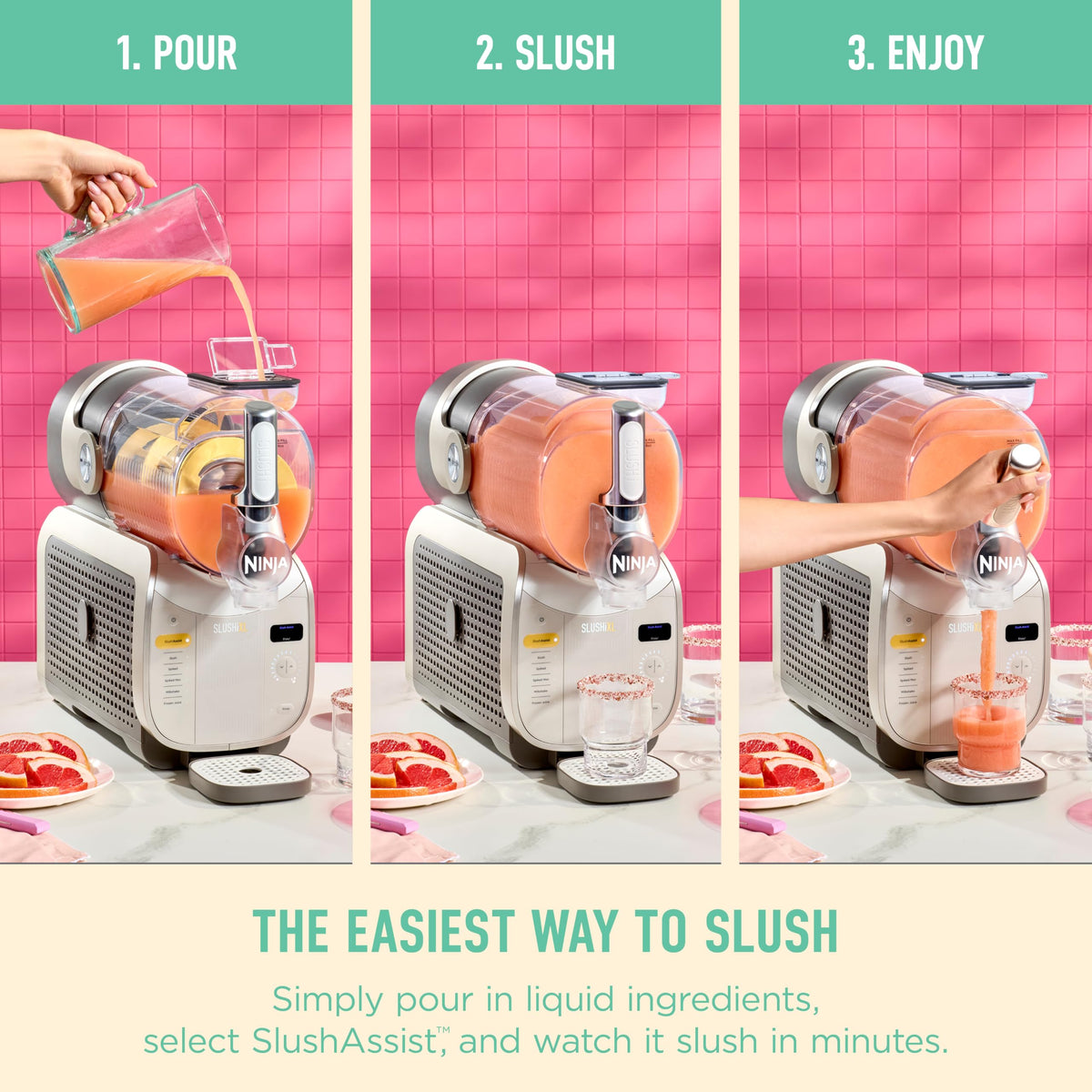 Ninja SLUSHi XL delivers 2x faster operation for quick batches.