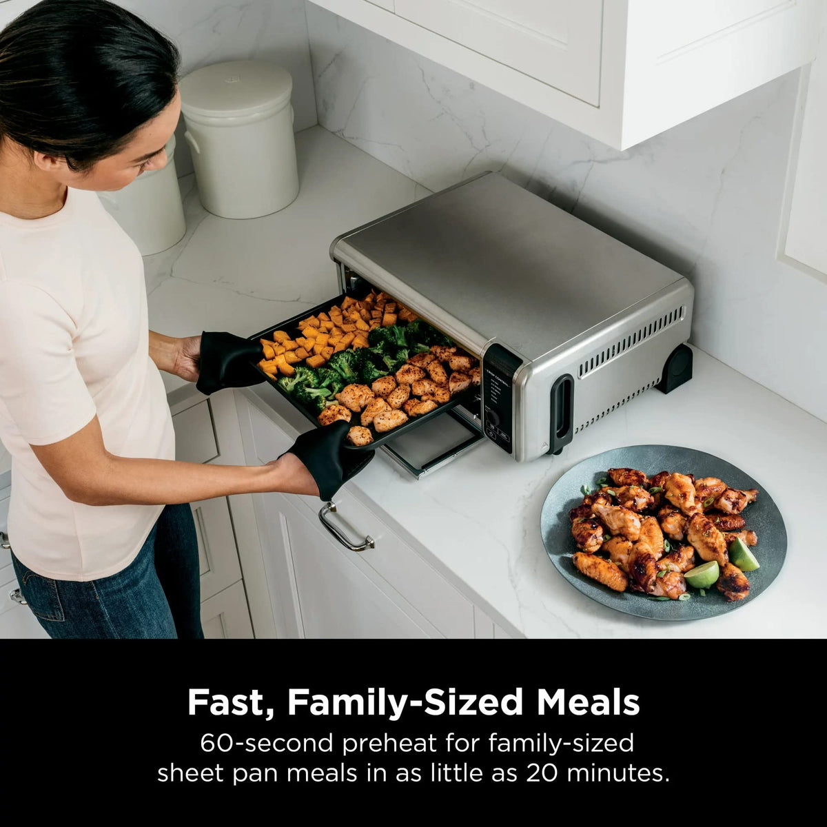 Ninja SP080 Foodi Air Fry Oven flip-up storage reclaiming kitchen counter space.